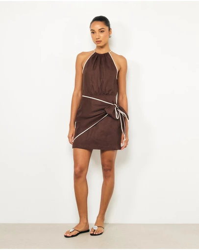 AERE - Lumi Contrast Bind Linen Mini Dress