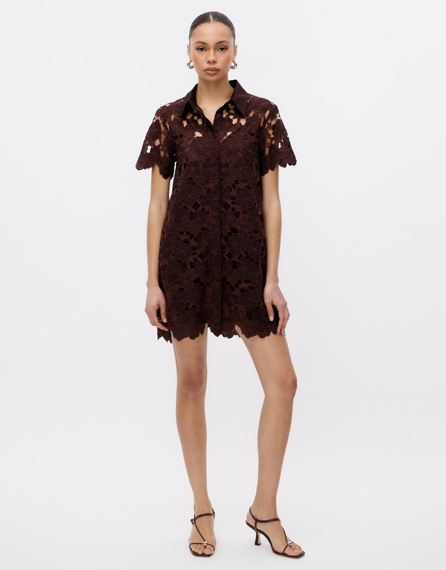 Revibe - Repaired Minima Esenciales Maeve Embroidered Mini Shirt Dress - AU 12