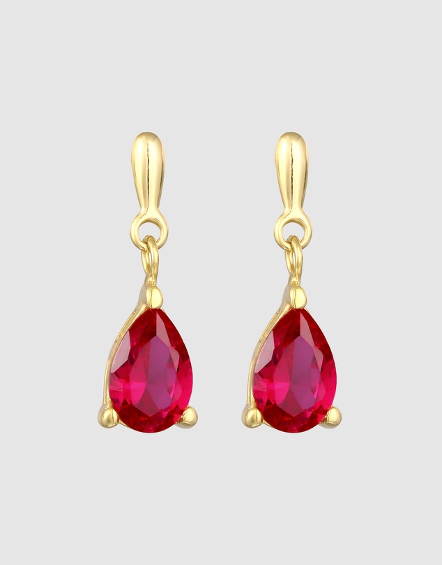 Elli Jewelry - Ruby Teardrop Stud Earrings in Gold-Plated 925 Silver