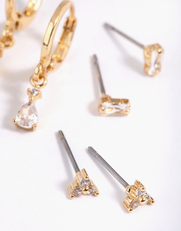Lovisa - Gold Plated Brass Pear Cubic Zirconia Huggie Hoop Earrings