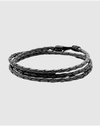 Nialaya Jewellery - Men's Grey Metallic Wrap Around Leather Bracelet