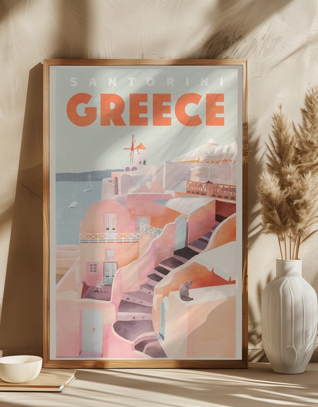 Olive et Oriel - Santorini Greece Vintage Travel by The Whiskey Ginger Art Print