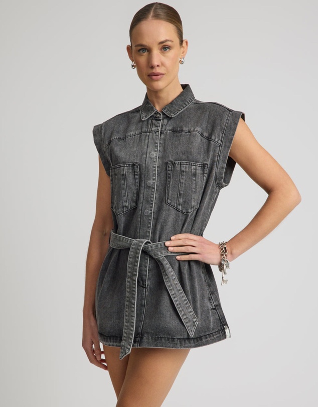 ONE TEASPOON - Rogue Aviator Mini Denim Dress - Washed Black