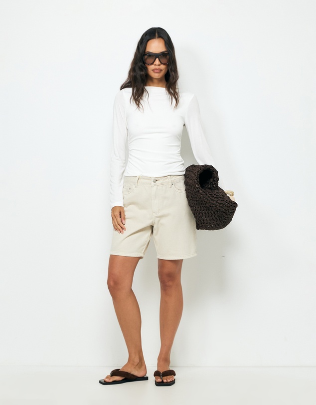 AERE - Celine Mid Rise Denim Shorts