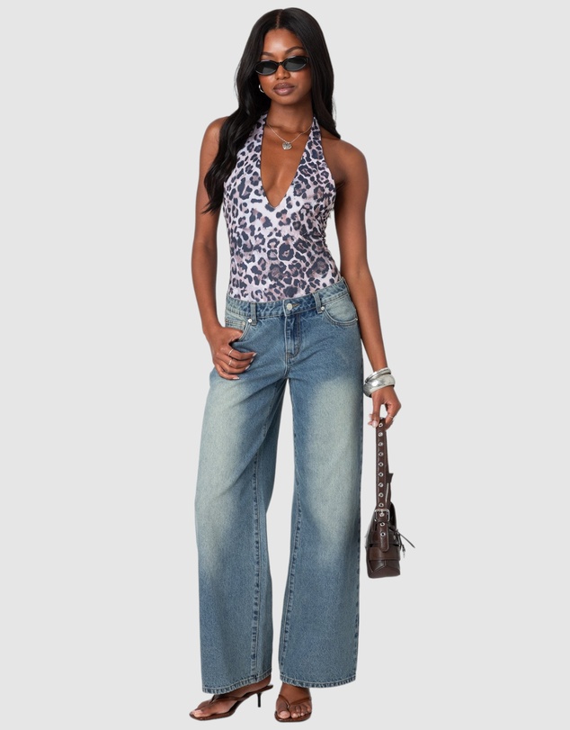 EDIKTED - Alana Leopard Print Halter Bodysuit