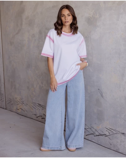 ALEXANDRA - Spray T-Shirt White/Dusty Pink