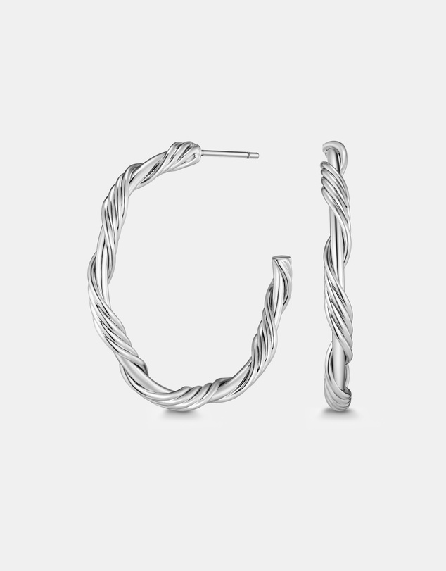 Mestige - Solar Twist Hoops 30mm - Silver Plated