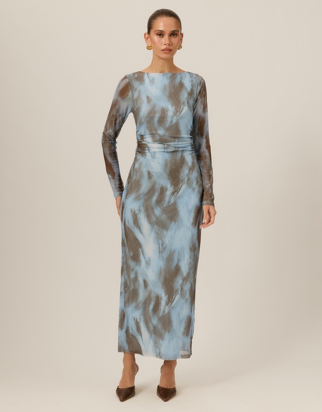 Tussah - Sophie Abstract Print Mesh LS Midi Dress