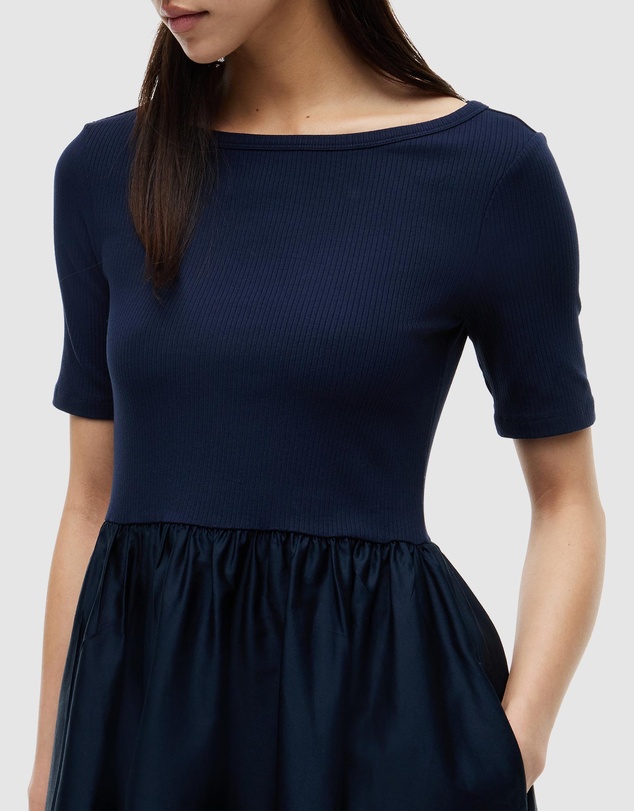 Tommy Hilfiger - Gold-Tone Button Ribbed Midi Flare Dress