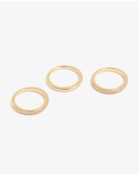 Lovisa - Gold Plated Cubic Zirconia Band Rings 3-Pack
