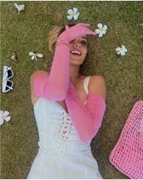 High Heel Jungle - Ariana Ruched Mesh Opera Glove - Pink