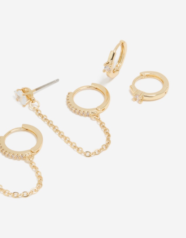 Lovisa - Gold Plated Cubic Zirconia Chain & Huggie Earrings 4-Pack