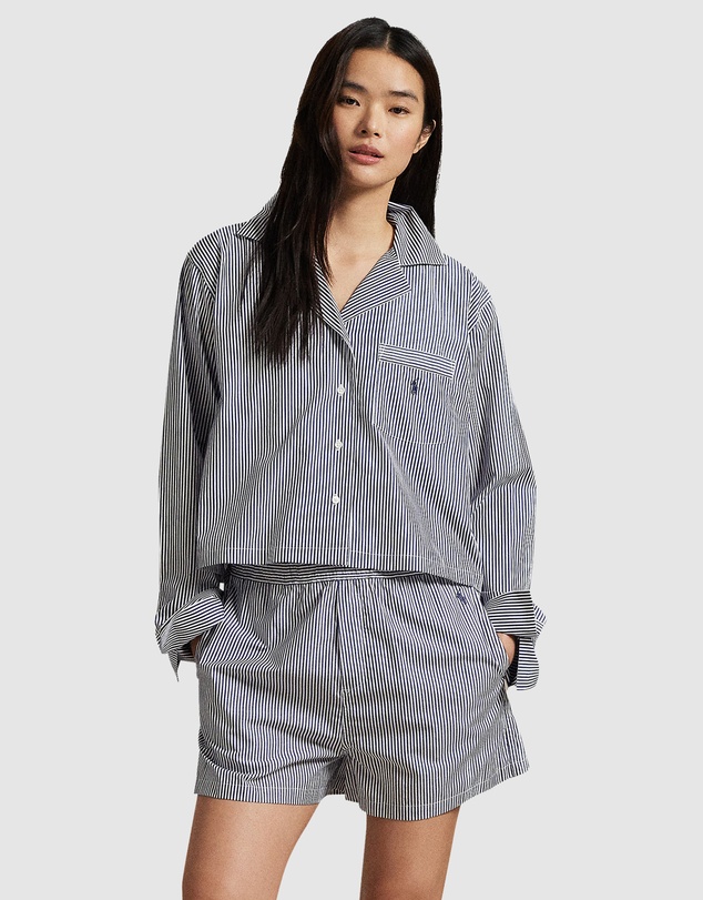 Polo Ralph Lauren - Shirting Stripes Crop Top & Boxer Short Cotton Pyjama Set