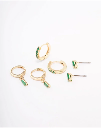 Lovisa - Gold Plated Brass Baguette Stud & Huggie Earring Pack