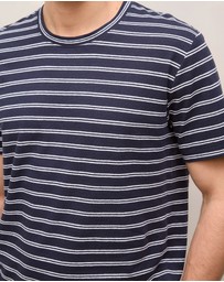 Trenery - Cotton Linen Double Stripe T-shirt in Navy