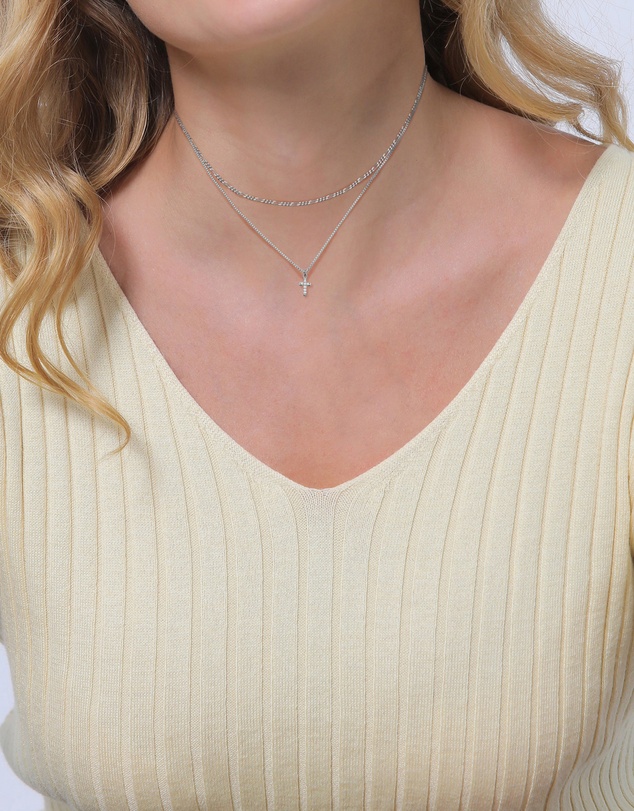 Elli Jewelry - Filigree Cross Zirconia Layer Necklace in 925 Silver