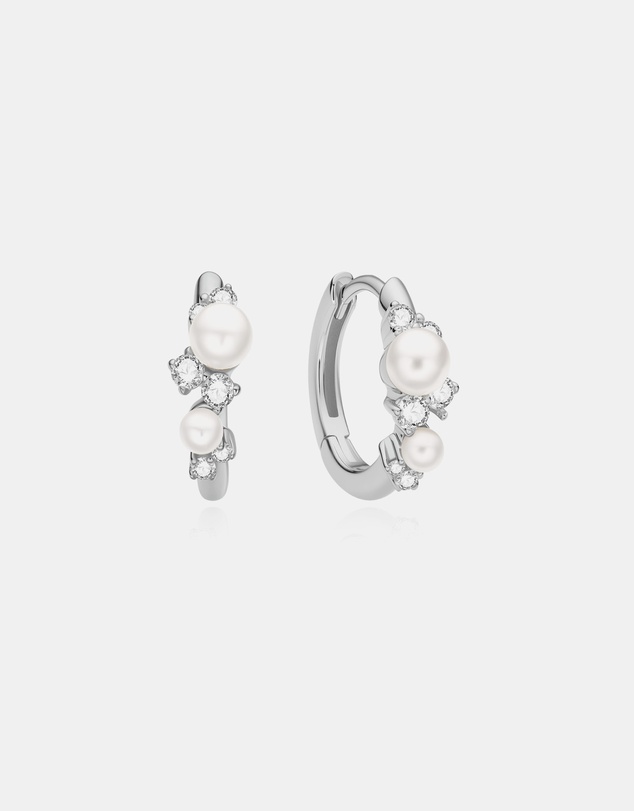 Ania Haie - Ania Haie Silver Shell Pearl Cluster Huggie Hoop Earrings