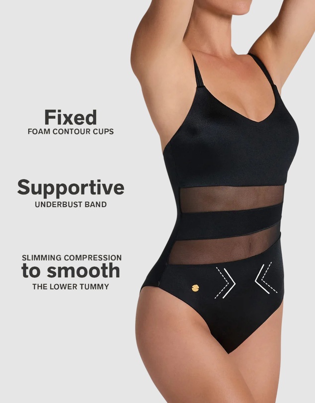 Leonisa - Padded One-Piece Shaping Swimsuit with Mesh Stripes