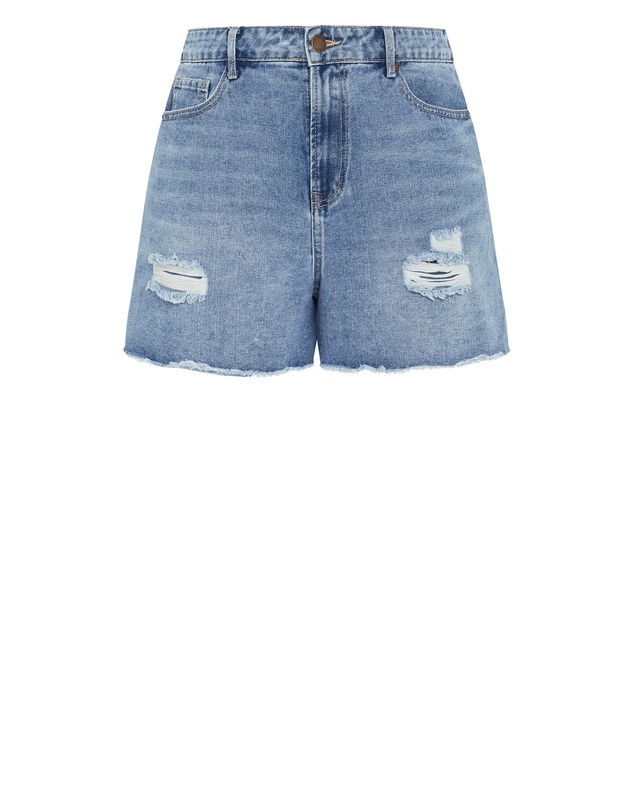 City Chic - Plus size Hannah Rip Denim Short - mid wash