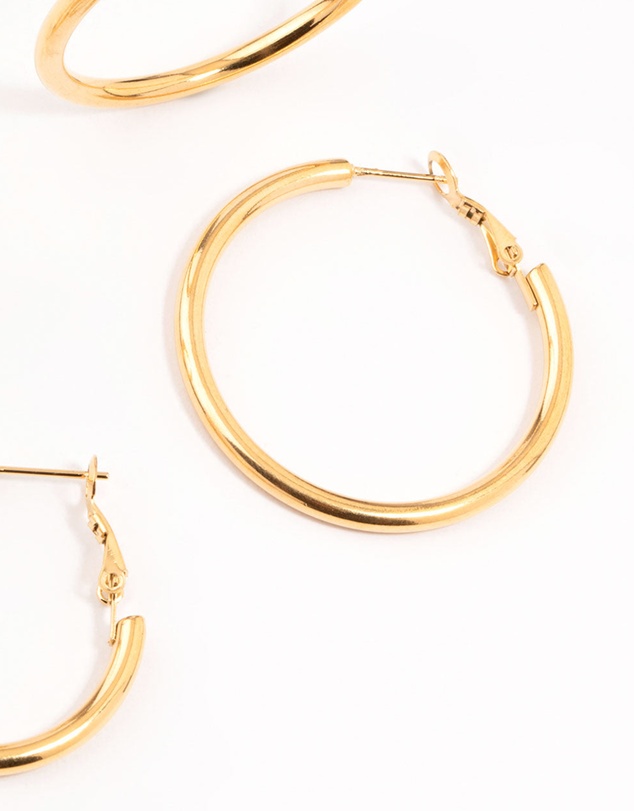 Lovisa - Waterproof Gold Plated Stainless Steel Large Basic Hoop Earrings 3-Pack
