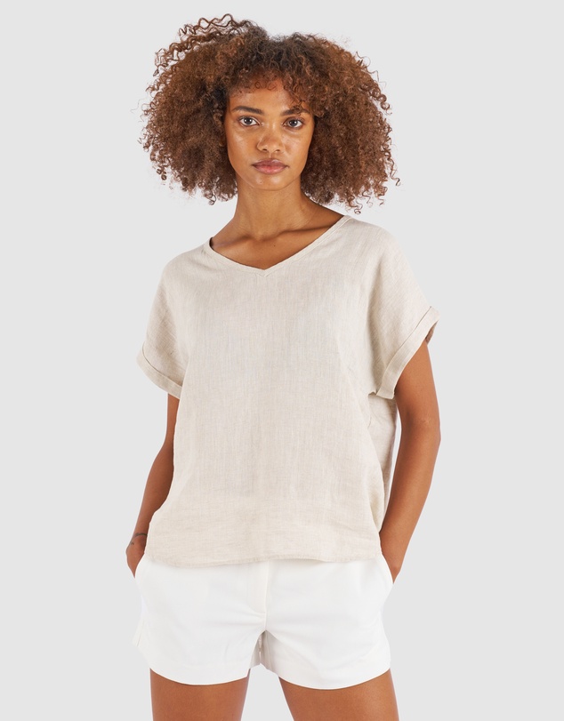 CAMIXA - Martina Linen V-Neck T-shirt