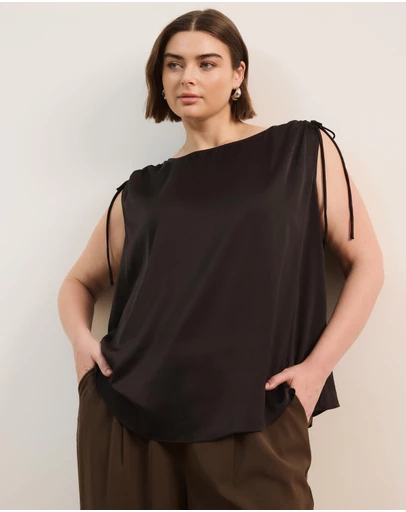 Atmos&Here Curvy - Ava Satin Tie Detail Top