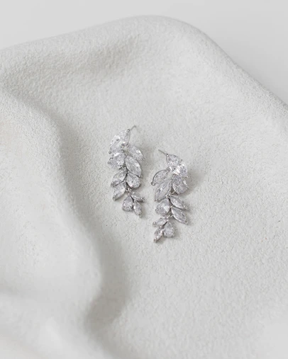 The White Collection - Eva - Elegant Silver Bridal Earrings