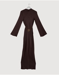 Revibe - Repaired Shona Joy Agnes Long Sleeve Maxi Dress with Belt - AU 10