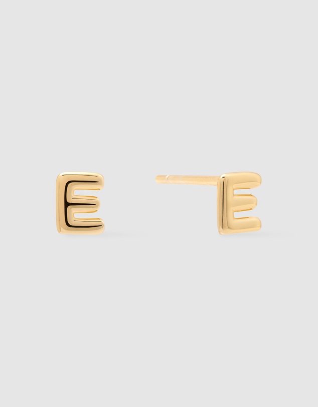 Wanderlust + Co - Alphabet Bubble Gold Stud Earrings - Letter E