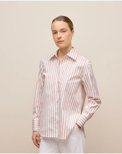 Trenery - Cotton Poplin Jacquard Stripe Shirt in Pink Rose