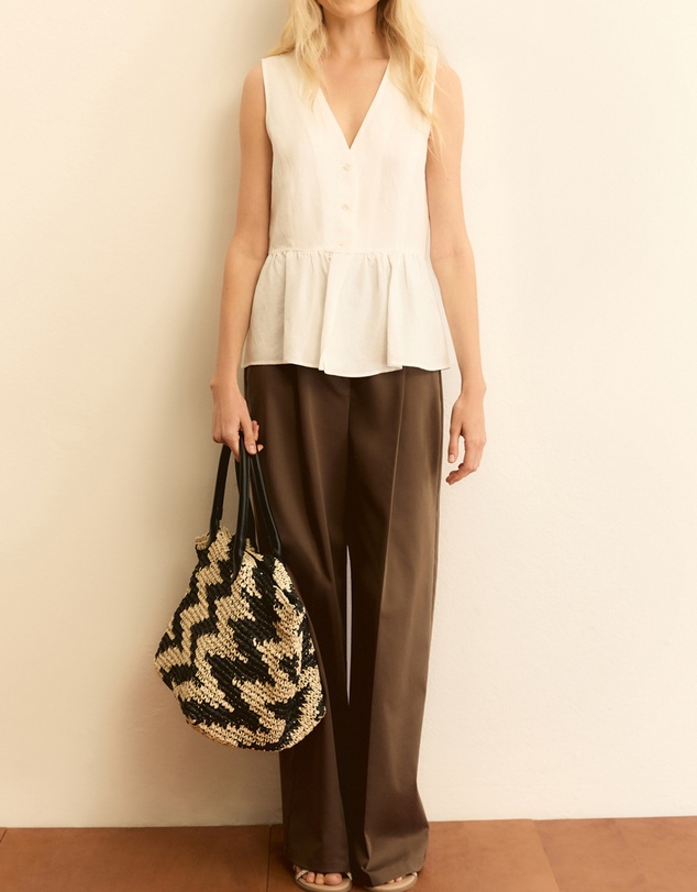 Emme - White Viscose Linen Waistcoat Top