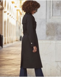 Sosandar - Black Longline Trench Coat With Faux Leather Trim