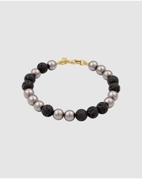 Kuzzoi - ICONIC EXCLUSIVE - Bracelet Male Ball Lava Synthetic Pearl Grey Black 925 Sterling Silver Gold Plated