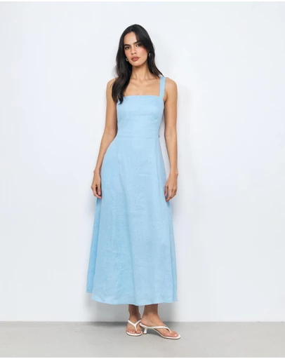 AERE - Lea Tie Back Linen Maxi Dress