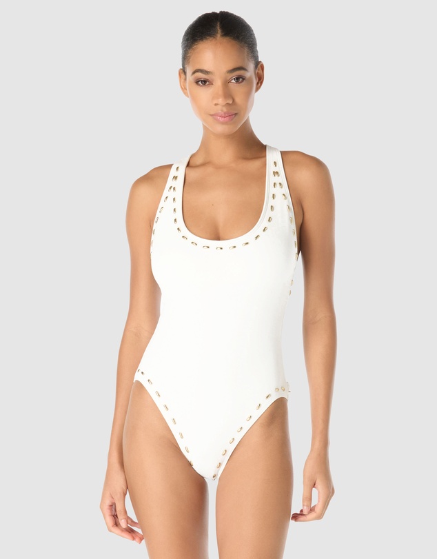 Michael Kors - Gold Studded Padded Cup One-Piece Racerback Swimsuit