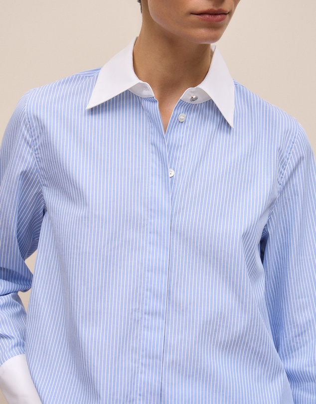 Trenery - Jacquard Stripe Contrast Shirt in Vivid Blue