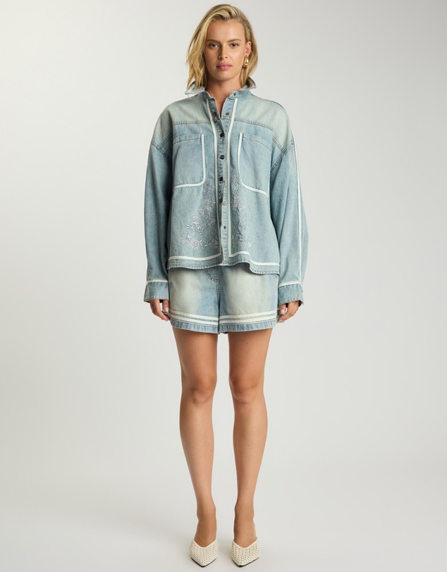 ONE TEASPOON - Folklore Embroidered Funks High Waist Elasticated Flippy Denim Shorts