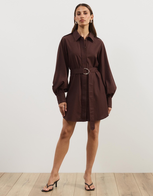 Atmos&Here - Lia Linen Blend Belted Mini Shirt Dress