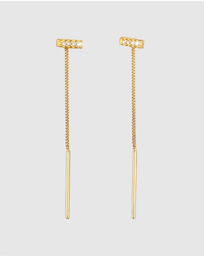 Elli Jewelry - Earrings Ear Hanger Bar Pull Through Trend with Zirconia Crystals in 925 Sterling Silver gold plated