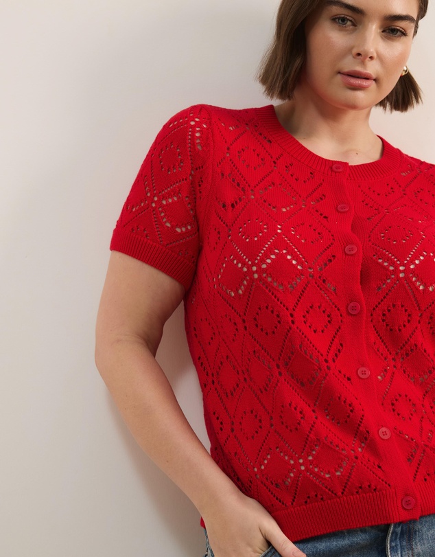 Atmos&Here Curvy - Hani Short Sleeve Open Knit Cardigan