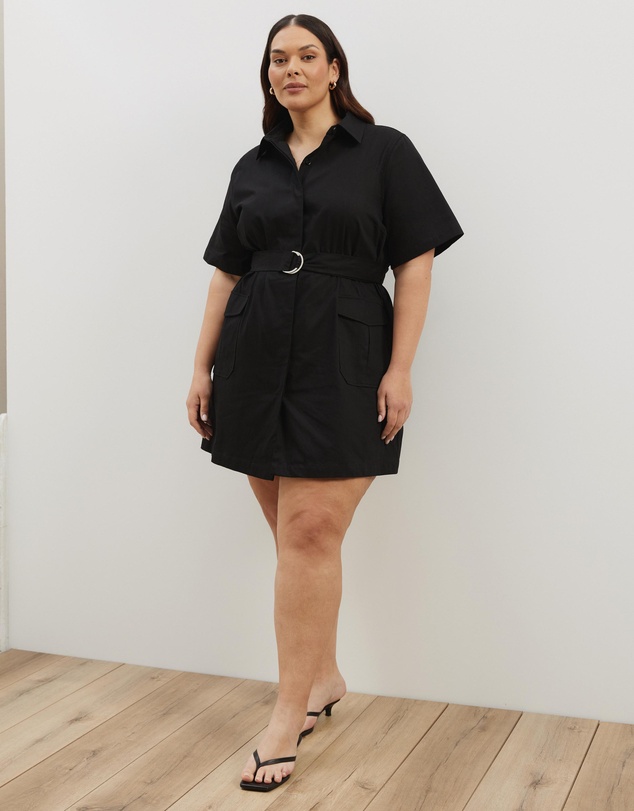 Atmos&Here Curvy - Amy Cotton Drill Mini Shirt Dress