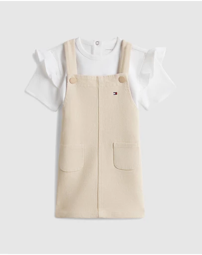 Tommy Hilfiger - Essential Dungaree Dress And T-Shirt Set - Babies
