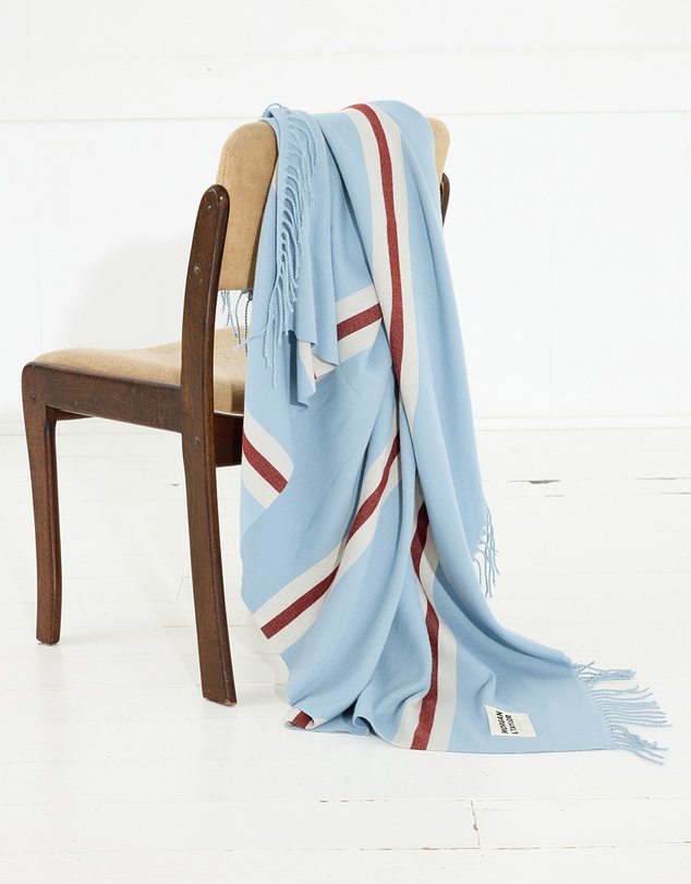 Morgan & Taylor - Oakley Throw Blanket in Blue with Brown Stripe