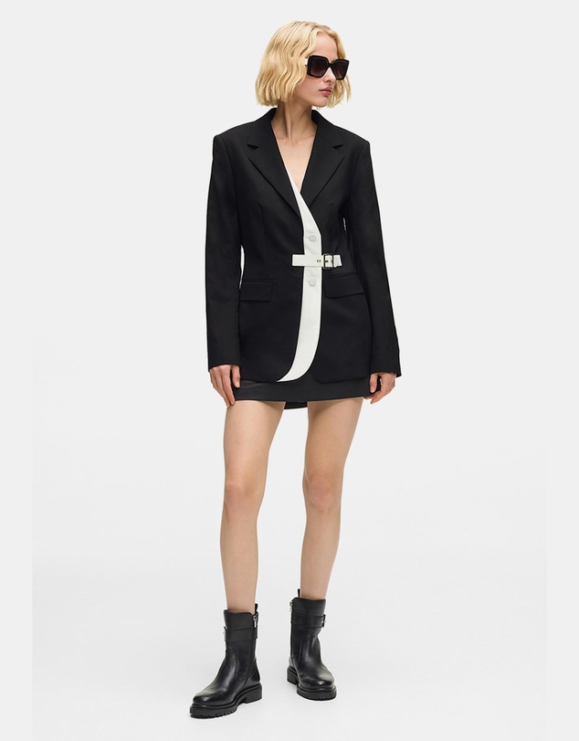 Karl Lagerfeld - Belted Contrast Lapel Blazer