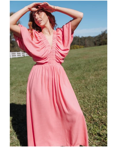 Petal & Pup - Gianna Puff Sleeve Maxi Dress - Pink