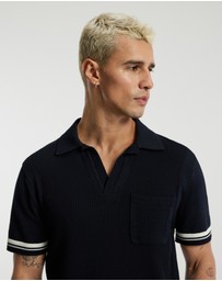 Calibre - Striped Trim Textured Knit Polo Navy