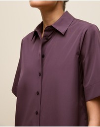 Trenery - Cotton Poplin Short Sleeve Shirt in Dark Plum