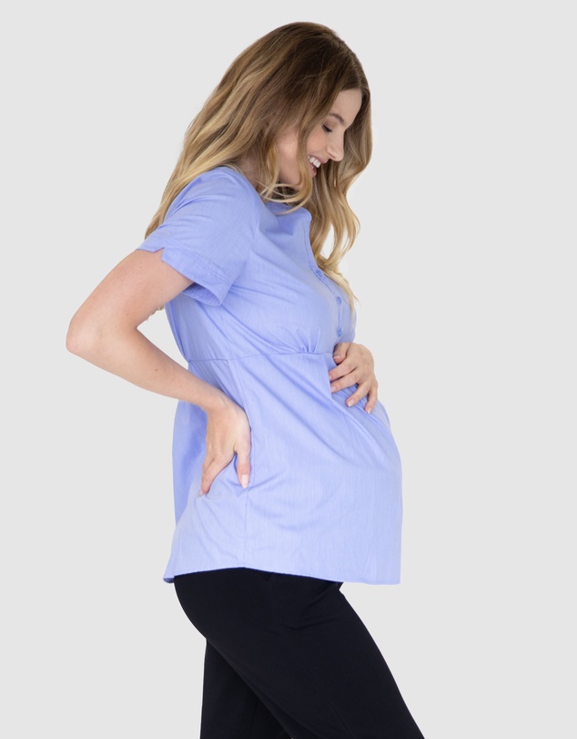 Angel Maternity - Maternity & Nursing Blouse Work Top - Blue