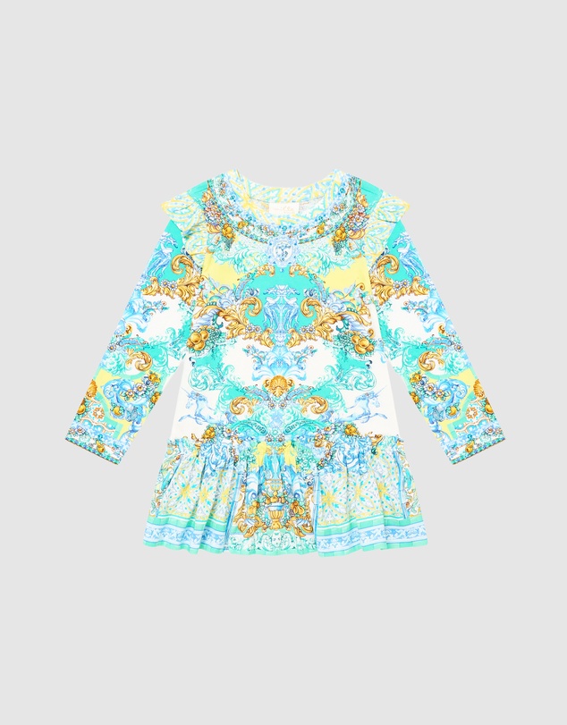 Camilla - Long Sleeve Mini Tee Dress with Frill Hem - Kids-Teens