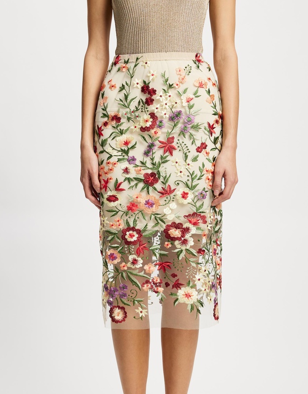 Lindsay Nicholas New York - Floral Sheer Lace Skirt with Underskirt